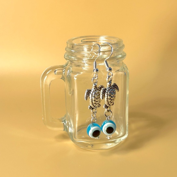 Turtle 🐢 Evil Eye Earrings - Picture 1 of 1